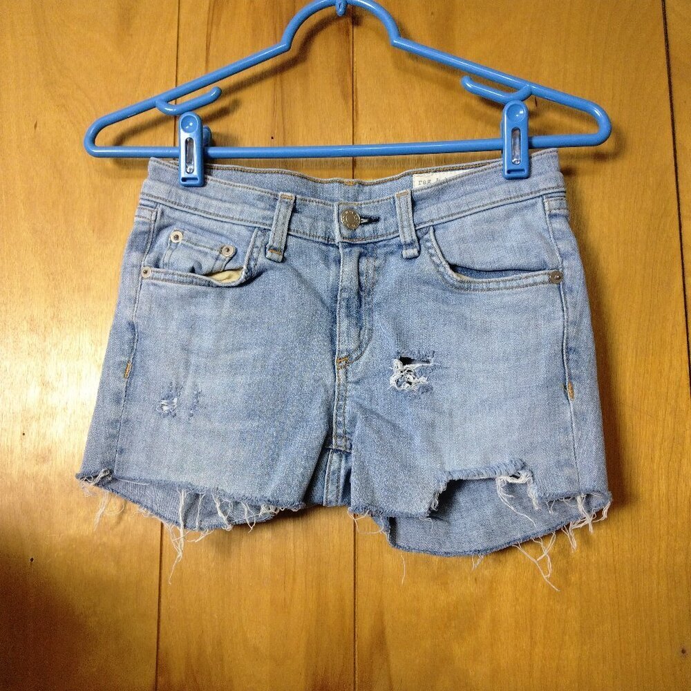 Rag & Bone Size 26 Distressed Denim Shorts Blue Raw Hem Cutoff Festival Beach